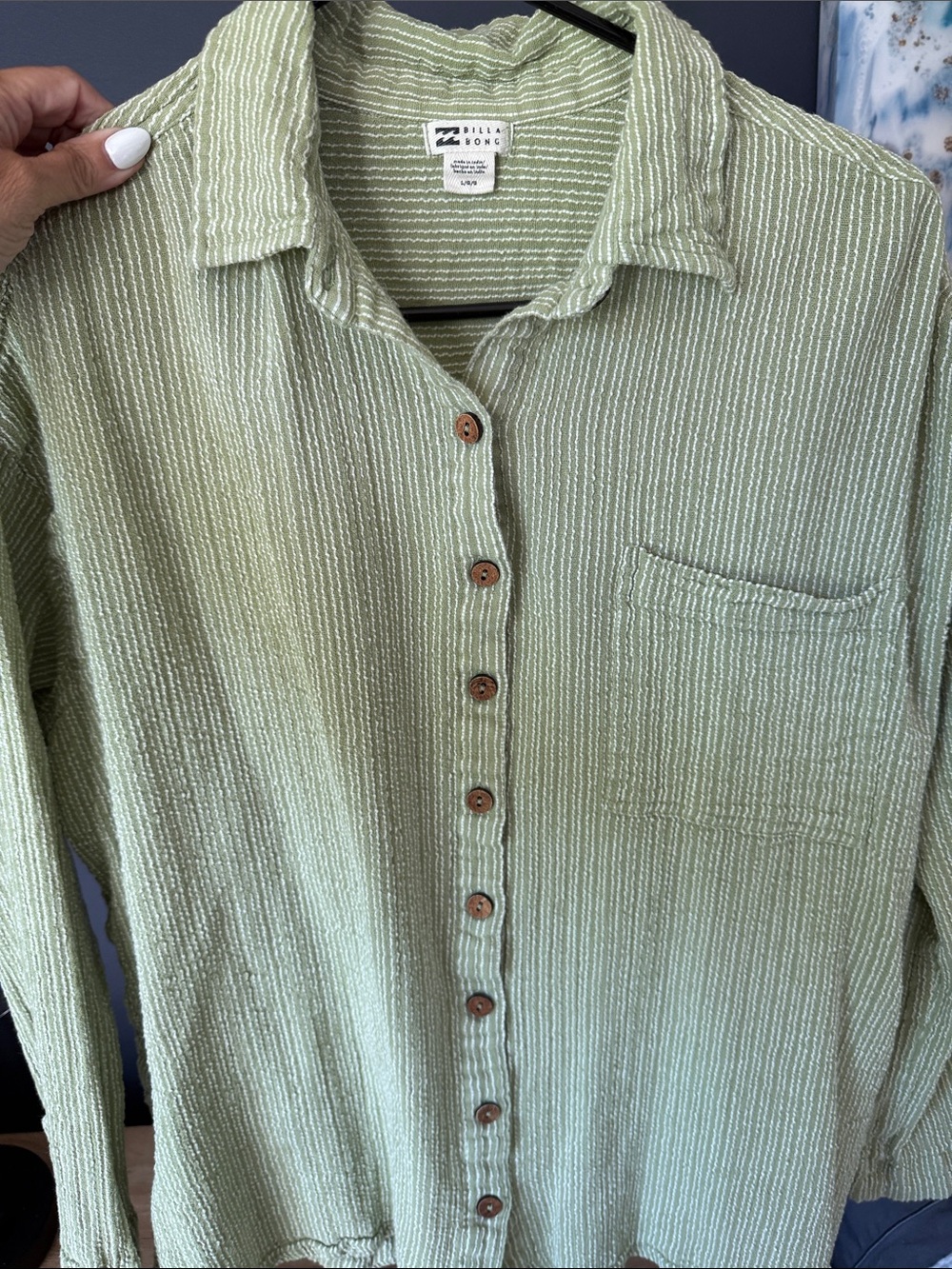 Billabong Olive & White Striped Knit Button Shirt